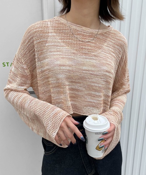 Chillfar（チルファー）の「ショート丈メッシュトップス（ニット/セーター・レディース・ブルー/ブラック/ベージュ/オレンジ・FREE）」の17枚目の写真