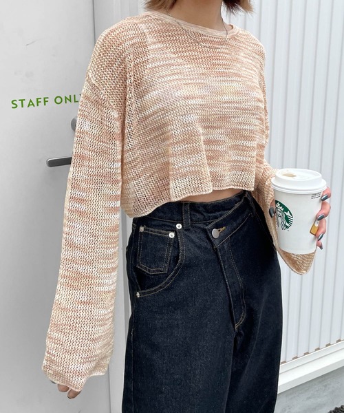 Chillfar（チルファー）の「ショート丈メッシュトップス（ニット/セーター・レディース・ブルー/ブラック/ベージュ/オレンジ・FREE）」の18枚目の写真