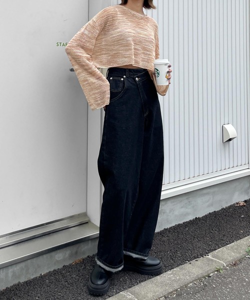 Chillfar（チルファー）の「ショート丈メッシュトップス（ニット/セーター・レディース・ブルー/ブラック/ベージュ/オレンジ・FREE）」の19枚目の写真