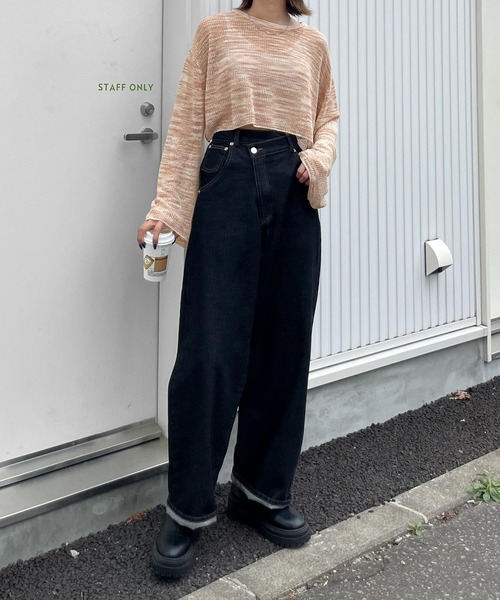 Chillfar（チルファー）の「ショート丈メッシュトップス（ニット/セーター・レディース・ブルー/ブラック/ベージュ/オレンジ・FREE）」の20枚目の写真