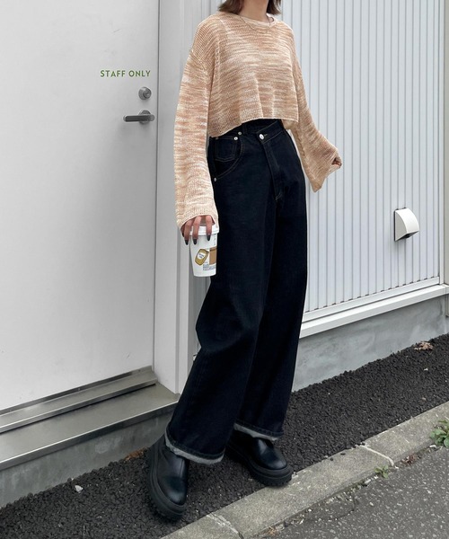 Chillfar（チルファー）の「ショート丈メッシュトップス（ニット/セーター・レディース・ブルー/ブラック/ベージュ/オレンジ・FREE）」の21枚目の写真