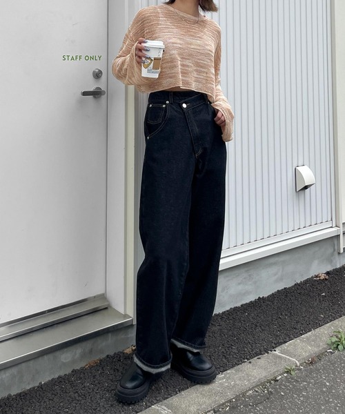 Chillfar（チルファー）の「ショート丈メッシュトップス（ニット/セーター・レディース・ブルー/ブラック/ベージュ/オレンジ・FREE）」の22枚目の写真