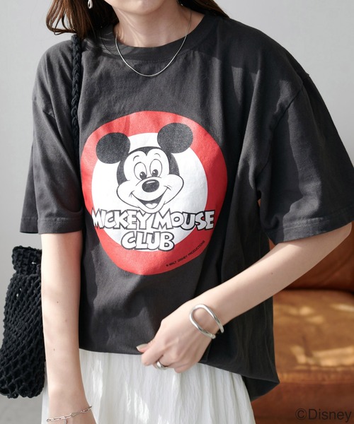 DISCOAT（ディスコート）の「サークルミッキービッグTシャツ（Tシャツ/カットソー・レディース・チャコールグレー/オフホワイト・FREE）」の2枚目の写真