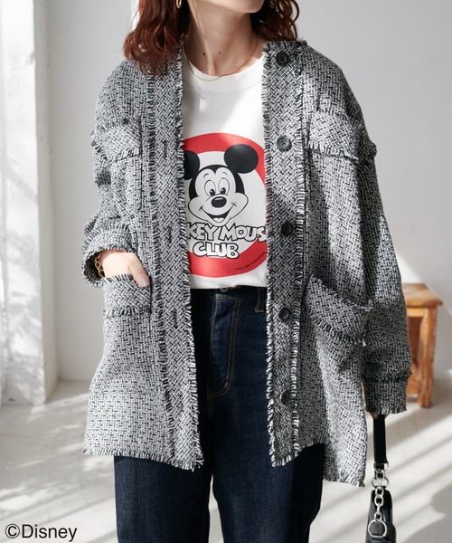 DISCOAT（ディスコート）の「サークルミッキービッグTシャツ（Tシャツ/カットソー・レディース・チャコールグレー/オフホワイト・FREE）」の5枚目の写真