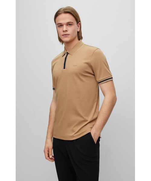 BOSS（ボス）の「コントラストカラートリム インターロックコットン ポロシャツ（ポロシャツ・メンズ・グレー/カーキ/ベージュ/ホワイト/ネイビー・M/L/XL/XXL/S/XXXL）」の4枚目の写真