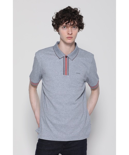 BOSS（ボス）の「コントラストカラートリム インターロックコットン ポロシャツ（ポロシャツ・メンズ・グレー/カーキ/ベージュ/ホワイト/ネイビー・M/L/XL/XXL/S/XXXL）」の3枚目の写真