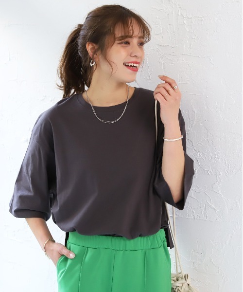 セール】ワイドシルエットショート丈 シンプルTシャツ（Tシャツ