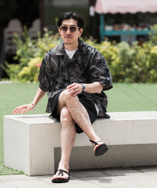 ITEMS URBANRESEARCH(アイテムズ アーバンリサーチ)の「マーブルプリントオープンカラー半袖シャツ(シャツ/ブラウス・メンズ・ブラック/オフホワイト/ベージュ・MEDIUM/LARGE)」の9枚目の写真