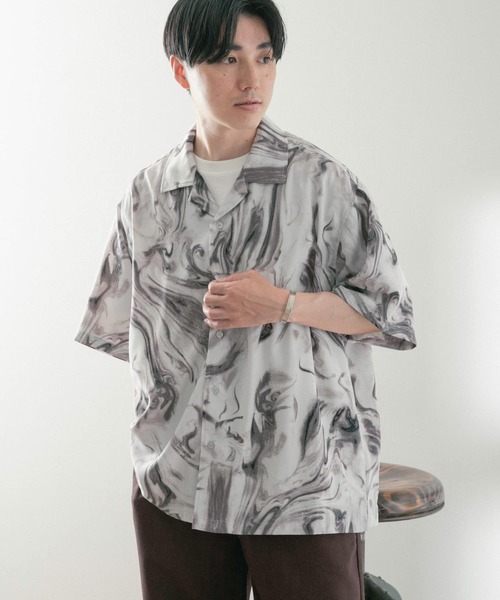 ITEMS URBANRESEARCH(アイテムズ アーバンリサーチ)の「マーブルプリントオープンカラー半袖シャツ(シャツ/ブラウス・メンズ・ブラック/オフホワイト/ベージュ・MEDIUM/LARGE)」の10枚目の写真