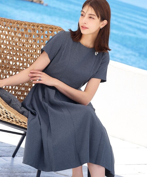 ワンピース 【洗える】ダブルラインフレアワンピース
