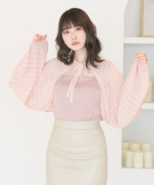 moulis'(ムーリス)の「シアーチェックボレロカーデ(カーディガン/ボレロ・レディース・ベビーピンク/ブラック/ブルー/ホワイト・M-L/LL~3L)」の22枚目の写真