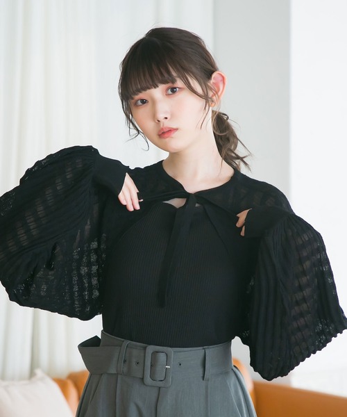 moulis'(ムーリス)の「シアーチェックボレロカーデ(カーディガン/ボレロ・レディース・ベビーピンク/ブラック/ブルー/ホワイト・M-L/LL~3L)」の15枚目の写真