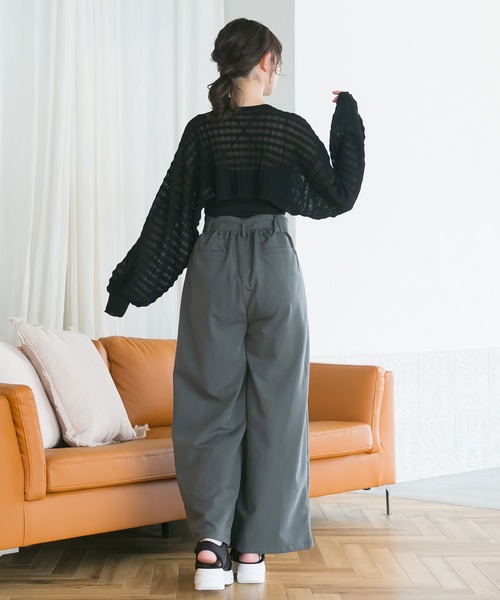 moulis'(ムーリス)の「シアーチェックボレロカーデ(カーディガン/ボレロ・レディース・ベビーピンク/ブラック/ブルー/ホワイト・M-L/LL~3L)」の9枚目の写真