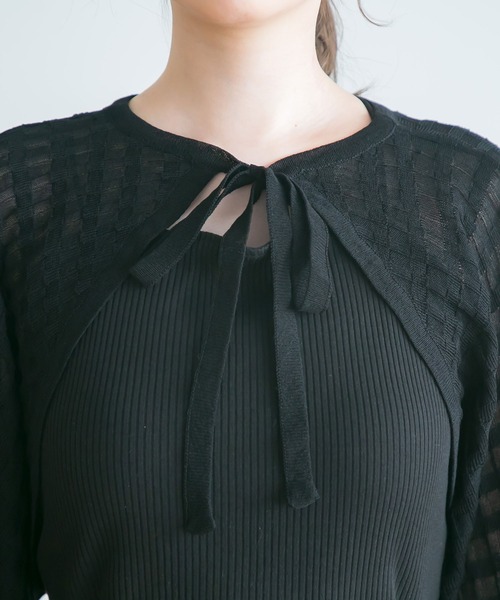 moulis'(ムーリス)の「シアーチェックボレロカーデ(カーディガン/ボレロ・レディース・ベビーピンク/ブラック/ブルー/ホワイト・M-L/LL~3L)」の20枚目の写真