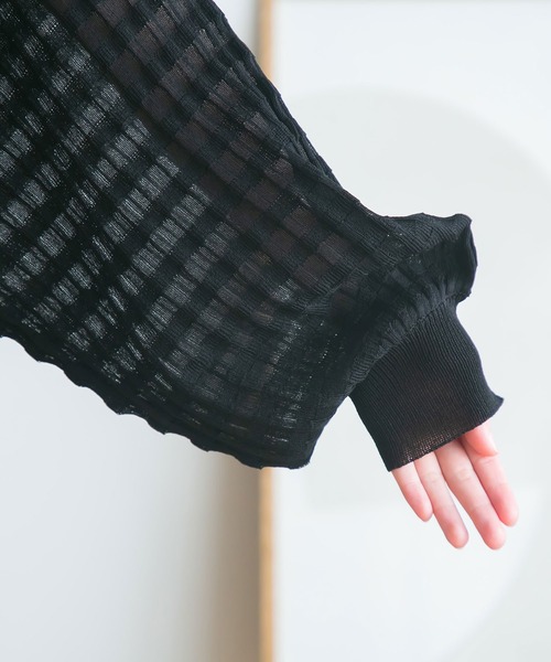 moulis'(ムーリス)の「シアーチェックボレロカーデ(カーディガン/ボレロ・レディース・ベビーピンク/ブラック/ブルー/ホワイト・M-L/LL~3L)」の12枚目の写真