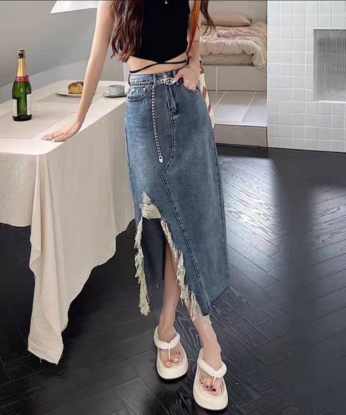 pumpkin port（パンプキンポート）の「ダメージスリット デニムスカート（デニムスカート・レディース・ブルー・MEDIUM/LARGE/SMALL）」の3枚目の写真