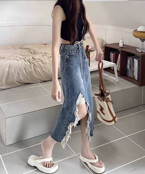 pumpkin port（パンプキンポート）の「ダメージスリット デニムスカート（デニムスカート・レディース・ブルー・MEDIUM/LARGE/SMALL）」の5枚目の写真