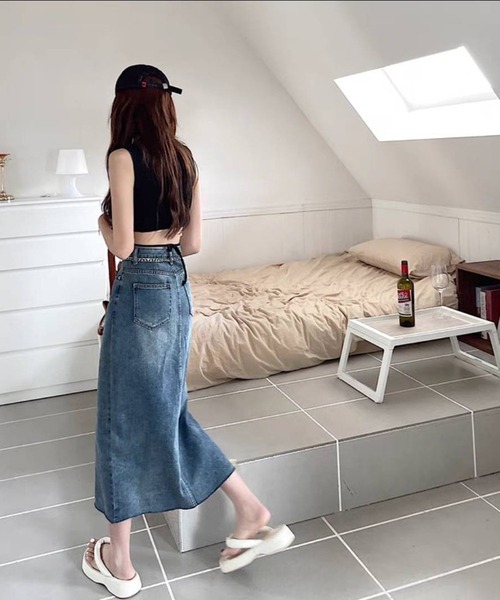 pumpkin port（パンプキンポート）の「ダメージスリット デニムスカート（デニムスカート・レディース・ブルー・MEDIUM/LARGE/SMALL）」の7枚目の写真