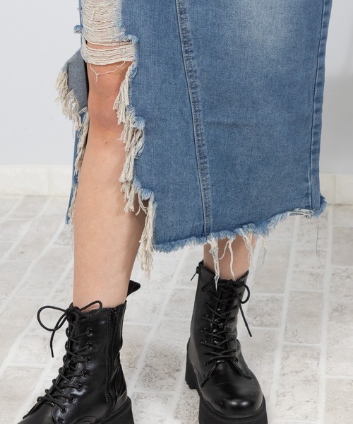 pumpkin port（パンプキンポート）の「ダメージスリット デニムスカート（デニムスカート・レディース・ブルー・MEDIUM/LARGE/SMALL）」の13枚目の写真