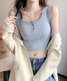 ヘンリーネック　クロップド丈タンクトップ