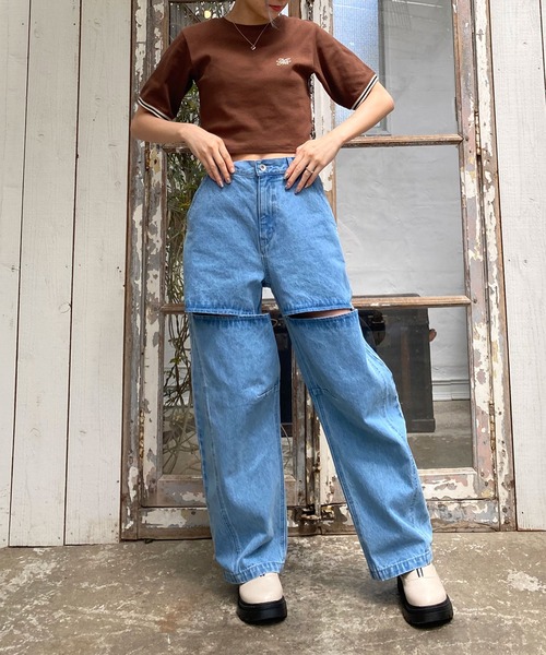 179/WG（イチナナキュウダブルジー）の「クロップド リブTシャツ／ワンポイント刺繍（Tシャツ/カットソー・レディース・オフホワイト/チャコールグレー/ブラウン・FREE）」の18枚目の写真