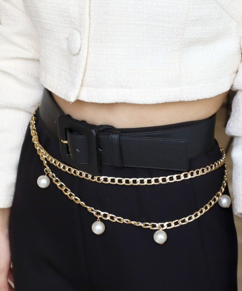 ROYAL PARTY（ロイヤルパーティー）の「スクエアバックルベルト（ベルト・レディース・ブラック/オフホワイト・FREE）」の3枚目の写真