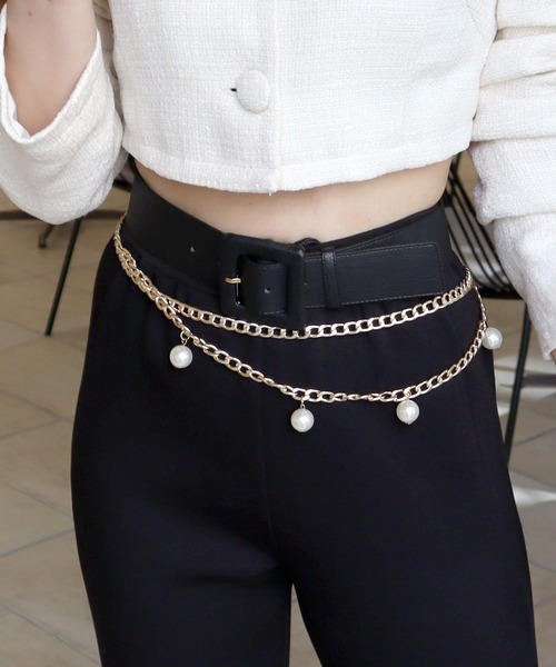 ROYAL PARTY（ロイヤルパーティー）の「スクエアバックルベルト（ベルト・レディース・ブラック/オフホワイト・FREE）」の4枚目の写真