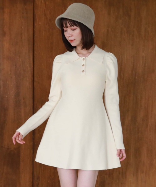 archives（アルシーヴ）の「ポロニットフレアミニワンピース