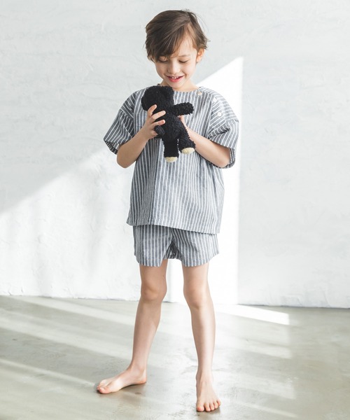 pairmanon（ペアマノン）の「【ママとおそろい】ストライプ柄半袖パジャマセット（ルームウェア/パジャマ・キッズ・グレー系その他2/グリーン系その他2/ブルー系その他2・110/120/90/100）」の5枚目の写真