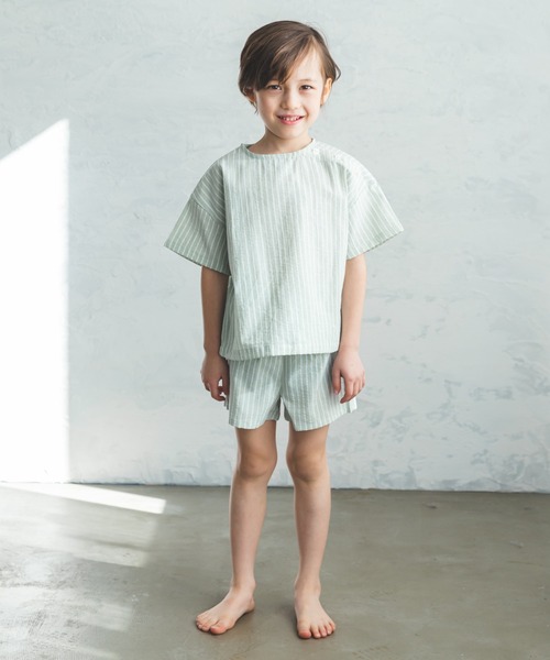 pairmanon（ペアマノン）の「【ママとおそろい】ストライプ柄半袖パジャマセット（ルームウェア/パジャマ・キッズ・グレー系その他2/グリーン系その他2/ブルー系その他2・110/120/90/100）」の7枚目の写真