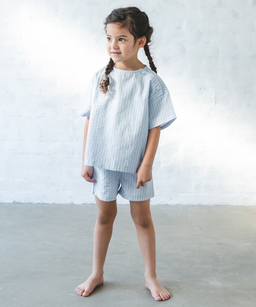 pairmanon（ペアマノン）の「【ママとおそろい】ストライプ柄半袖パジャマセット（ルームウェア/パジャマ・キッズ・グレー系その他2/グリーン系その他2/ブルー系その他2・110/120/90/100）」の9枚目の写真