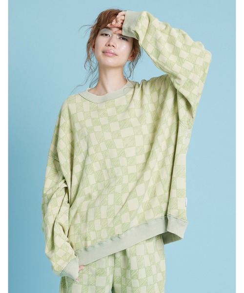 Little sunny bite(リトルサニーバイト)の「【Little sunny bite】Checker sweat top(スウェット・レディース・グリーン/ピンク/ホワイト・MEDIUM/SMALL)」の1枚目の写真