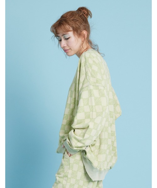 Little sunny bite(リトルサニーバイト)の「【Little sunny bite】Checker sweat top(スウェット・レディース・グリーン/ピンク/ホワイト・MEDIUM/SMALL)」の5枚目の写真