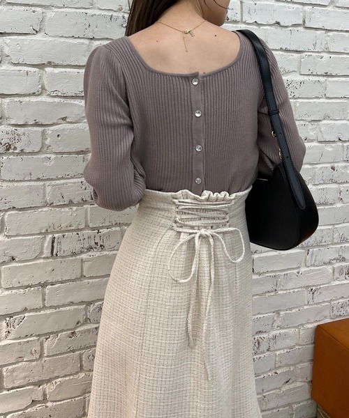 one after another NICE CLAUP(ワンアフターアナザーナイスクラップ)の「サイドボタンマーメイドスカート(スカート・レディース・ブラック/アイボリー/チェック/ミント・SMALL/MEDIUM)」の8枚目の写真