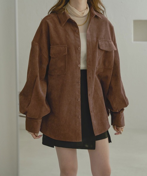 Ambre Neige(アンブルネージュ)の「コーデュロイシャツ/WEB/EC限定商品(シャツ/ブラウス・レディース・ダークブラウン/アイボリー/ライトベージュ・FREE)」の2枚目の写真