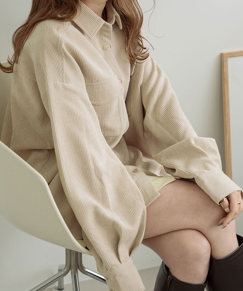 Ambre Neige(アンブルネージュ)の「コーデュロイシャツ/WEB/EC限定商品(シャツ/ブラウス・レディース・ダークブラウン/アイボリー/ライトベージュ・FREE)」の12枚目の写真