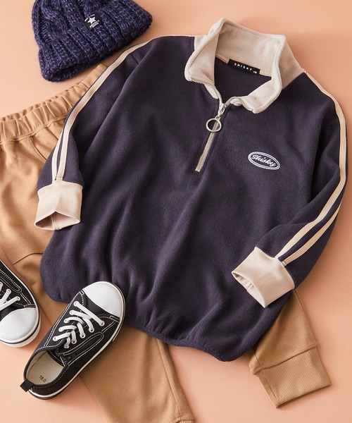 SHISKY（シスキー）の「SHISKY / シスキー ビッグシルエット マイクロフリース サイドライン ワンポイント 刺繍 ロゴ ハーフジップ スウェット トレーナー キッズ（スウェット・キッズ・パープル/ネイビー/チャコール/ライトグレー/ブラック/オレンジ・120/140/160/150/130/110）」の5枚目の写真