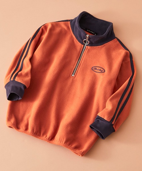 SHISKY（シスキー）の「SHISKY / シスキー ビッグシルエット マイクロフリース サイドライン ワンポイント 刺繍 ロゴ ハーフジップ スウェット トレーナー キッズ（スウェット・キッズ・パープル/ネイビー/チャコール/ライトグレー/ブラック/オレンジ・120/140/160/150/130/110）」の6枚目の写真