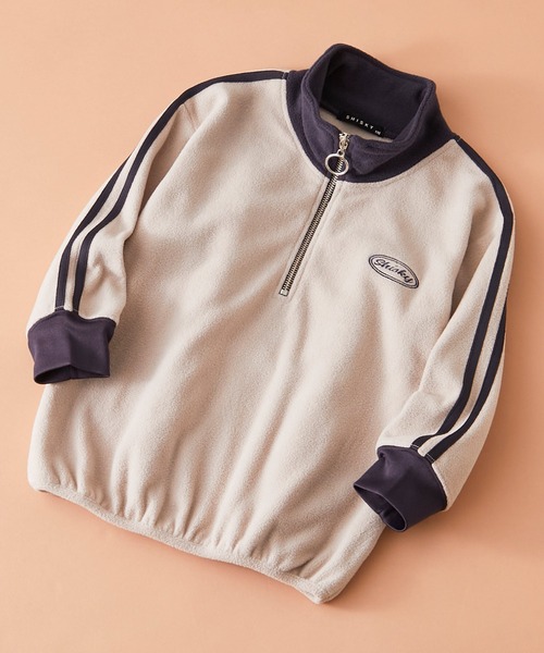 SHISKY（シスキー）の「SHISKY / シスキー ビッグシルエット マイクロフリース サイドライン ワンポイント 刺繍 ロゴ ハーフジップ スウェット トレーナー キッズ（スウェット・キッズ・パープル/ネイビー/チャコール/ライトグレー/ブラック/オレンジ・120/140/160/150/130/110）」の3枚目の写真