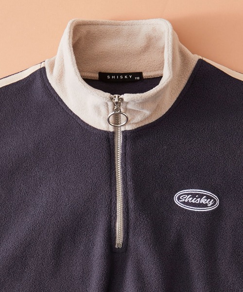 SHISKY（シスキー）の「SHISKY / シスキー ビッグシルエット マイクロフリース サイドライン ワンポイント 刺繍 ロゴ ハーフジップ スウェット トレーナー キッズ（スウェット・キッズ・パープル/ネイビー/チャコール/ライトグレー/ブラック/オレンジ・120/140/160/150/130/110）」の7枚目の写真