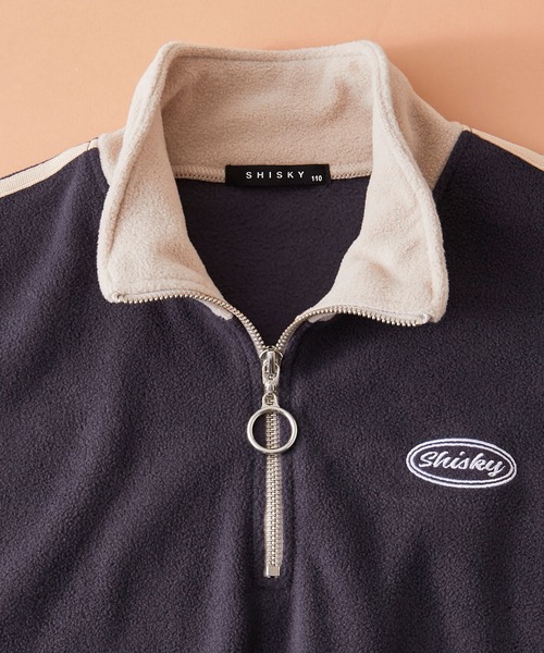 SHISKY（シスキー）の「SHISKY / シスキー ビッグシルエット マイクロフリース サイドライン ワンポイント 刺繍 ロゴ ハーフジップ スウェット トレーナー キッズ（スウェット・キッズ・パープル/ネイビー/チャコール/ライトグレー/ブラック/オレンジ・120/140/160/150/130/110）」の8枚目の写真
