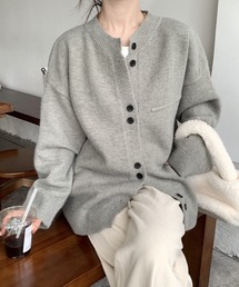 ノーカラーボタン付きカーディガン