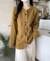 ノーカラーボタン付きカーディガン