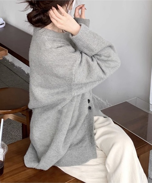 MAISON DE THERESE(メゾン ド テレーズ)の「ノーカラーボタン付きカーディガン(カーディガン/ボレロ・レディース・カーキ/ネイビー/グレー/アイボリー・FREE)」の6枚目の写真