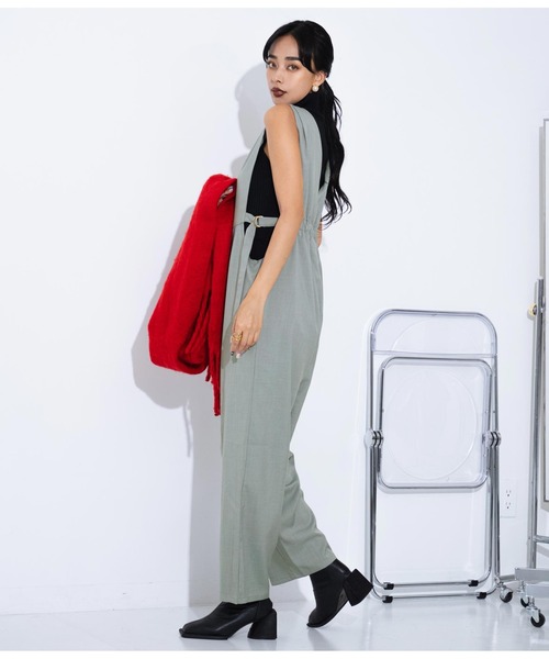 LATINA（ラティーナ）の「ウエストオープン ワイドパンツ サロペット オールインワン（サロペット/オーバーオール・レディース・ブラック/グレー・FREE）」の10枚目の写真