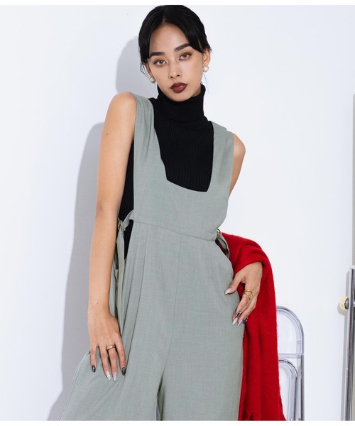 LATINA（ラティーナ）の「ウエストオープン ワイドパンツ サロペット オールインワン（サロペット/オーバーオール・レディース・ブラック/グレー・FREE）」の15枚目の写真