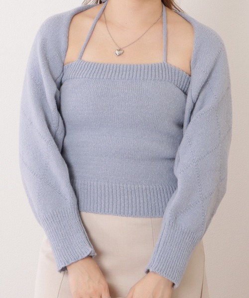 Lace Ladies（レースレディース）の「ニットキャミ×ボレロトップスセットアップ（アンサンブル・レディース・ブルー/ブラック/ホワイト・FREE）」の3枚目の写真
