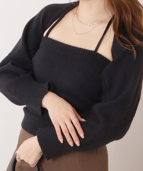 Lace Ladies（レースレディース）の「ニットキャミ×ボレロトップスセットアップ（アンサンブル・レディース・ブルー/ブラック/ホワイト・FREE）」の2枚目の写真