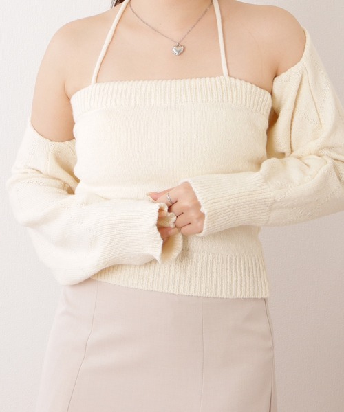 Lace Ladies（レースレディース）の「ニットキャミ×ボレロトップスセットアップ（アンサンブル・レディース・ブルー/ブラック/ホワイト・FREE）」の7枚目の写真