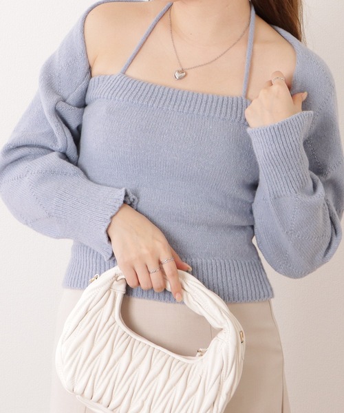 Lace Ladies（レースレディース）の「ニットキャミ×ボレロトップスセットアップ（アンサンブル・レディース・ブルー/ブラック/ホワイト・FREE）」の11枚目の写真